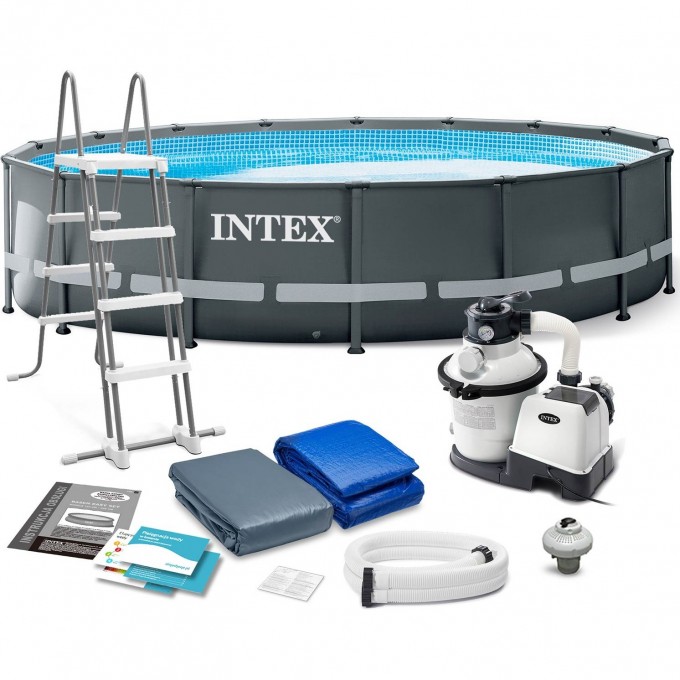 Каркасный бассейн INTEX ULTRA FRAME 488х122см, фильтр-насос, лестница, тент, подстилка 26326